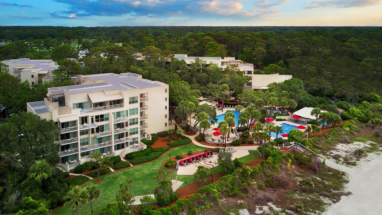 Aerial of exterior of Marriott's Monarch resort timeshare